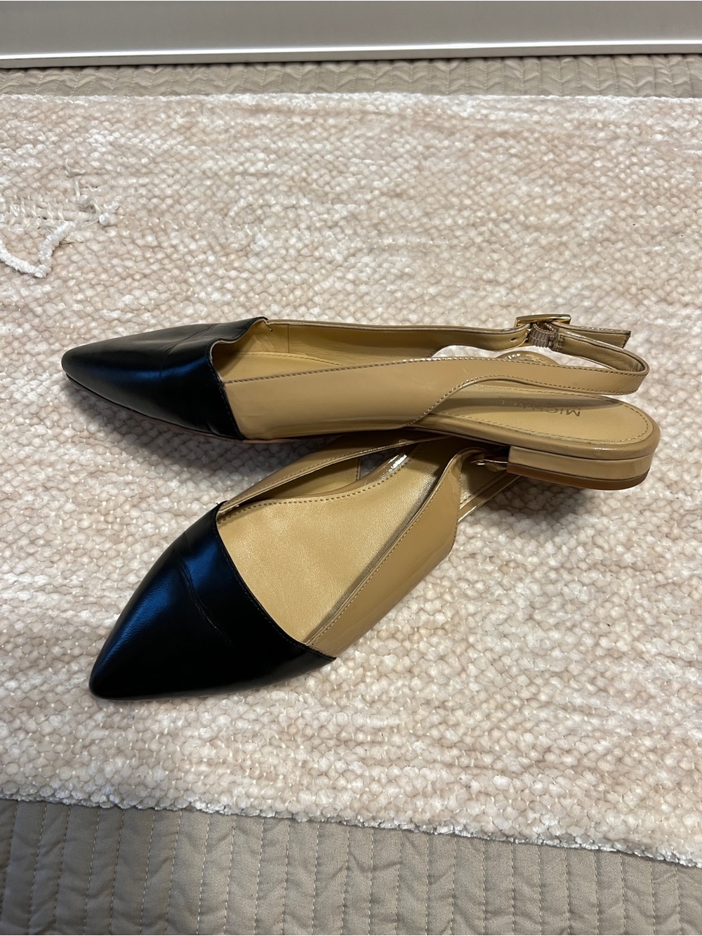 Michael Kors Classic Two-Tone Pointed Toe Slingback Flats - Black and Tan